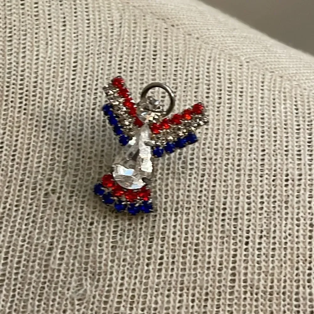 Vintage Ballou Red White Blue Rhinestone Angel Pin